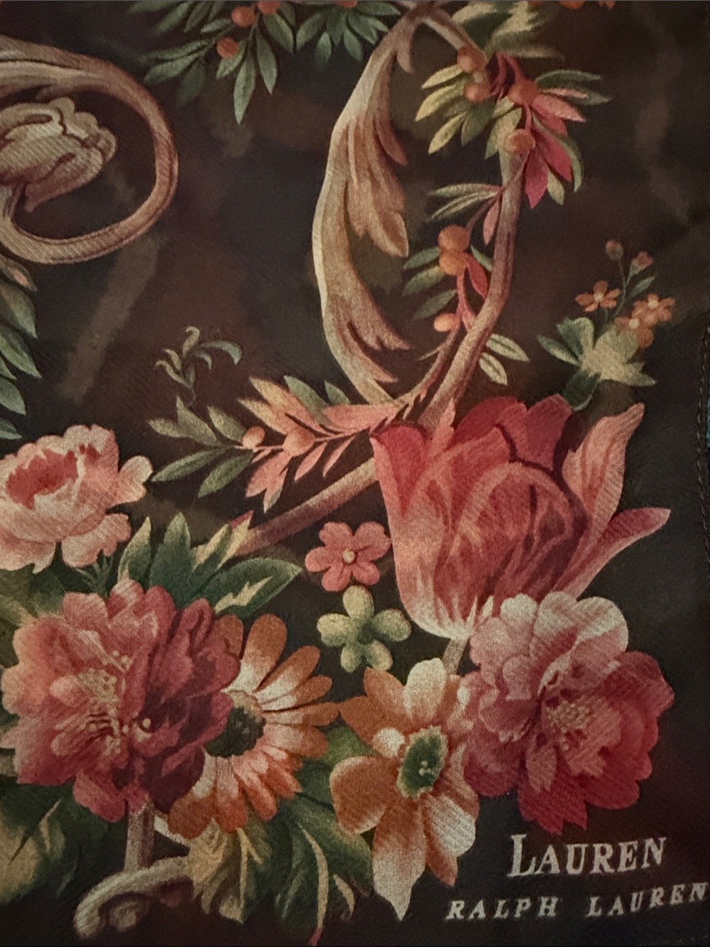 Vintage Lauren by Ralph Lauren 100% Silk Scarf Plum & Burgundy Floral 21" square - Picture 2 of 5